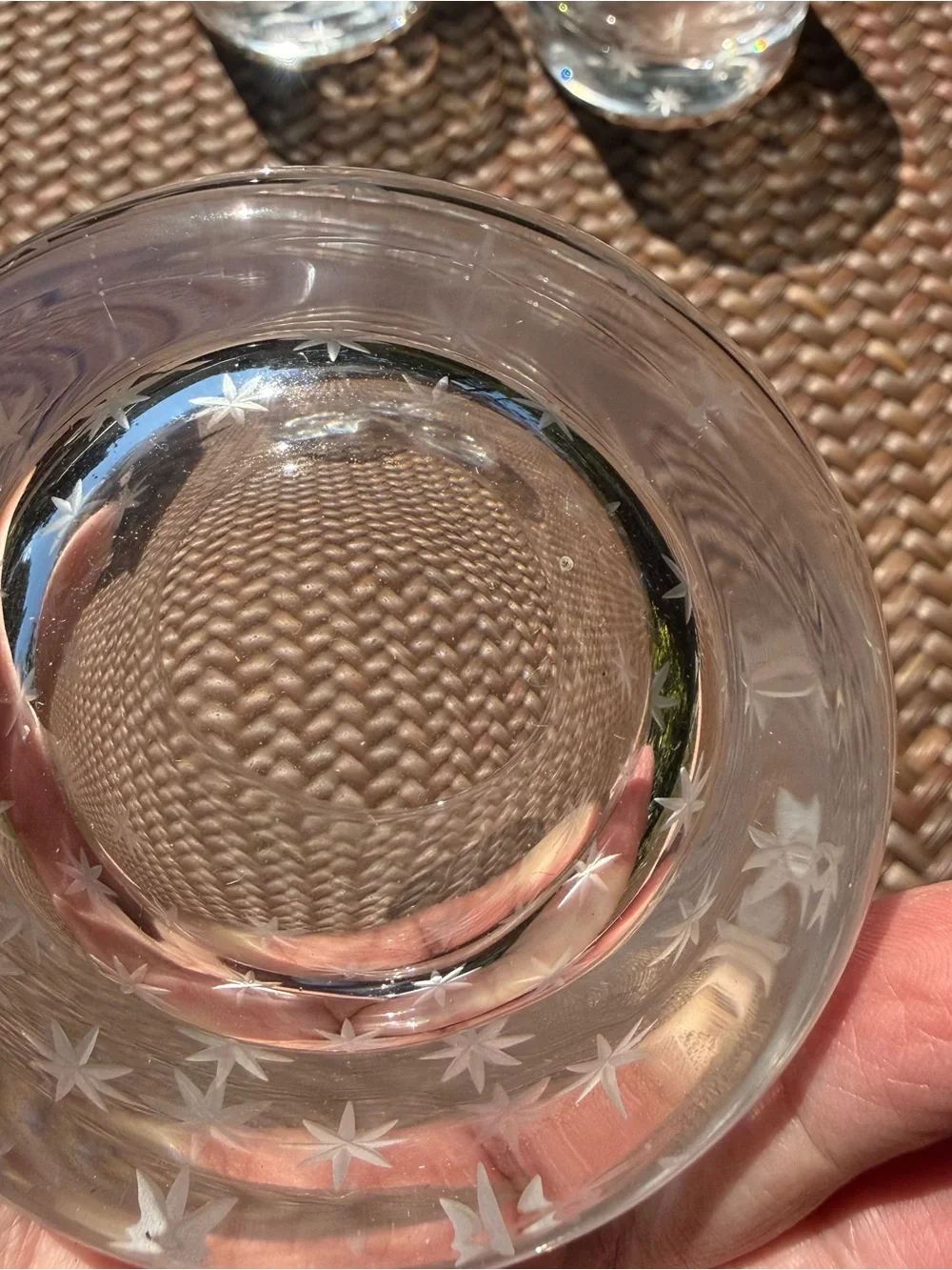 Crate & Barrel Double Old Fashioned Glasses Etched Starburst MCM Cocktail Set